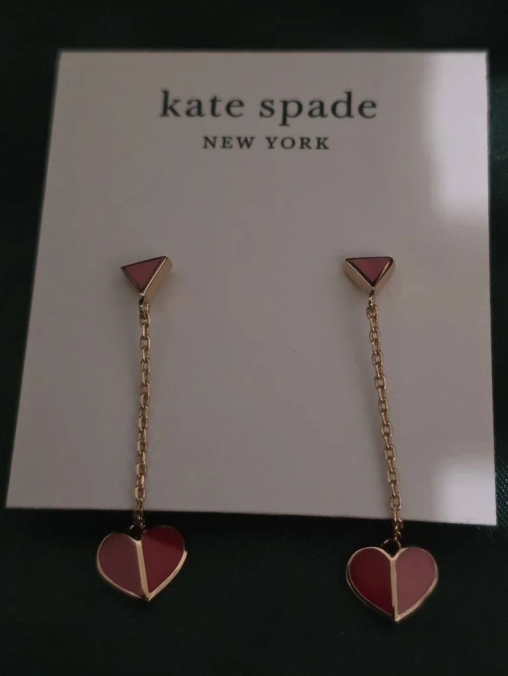kate spade Gold-Tone Chain Earrings with Pink and Red Heart Drops